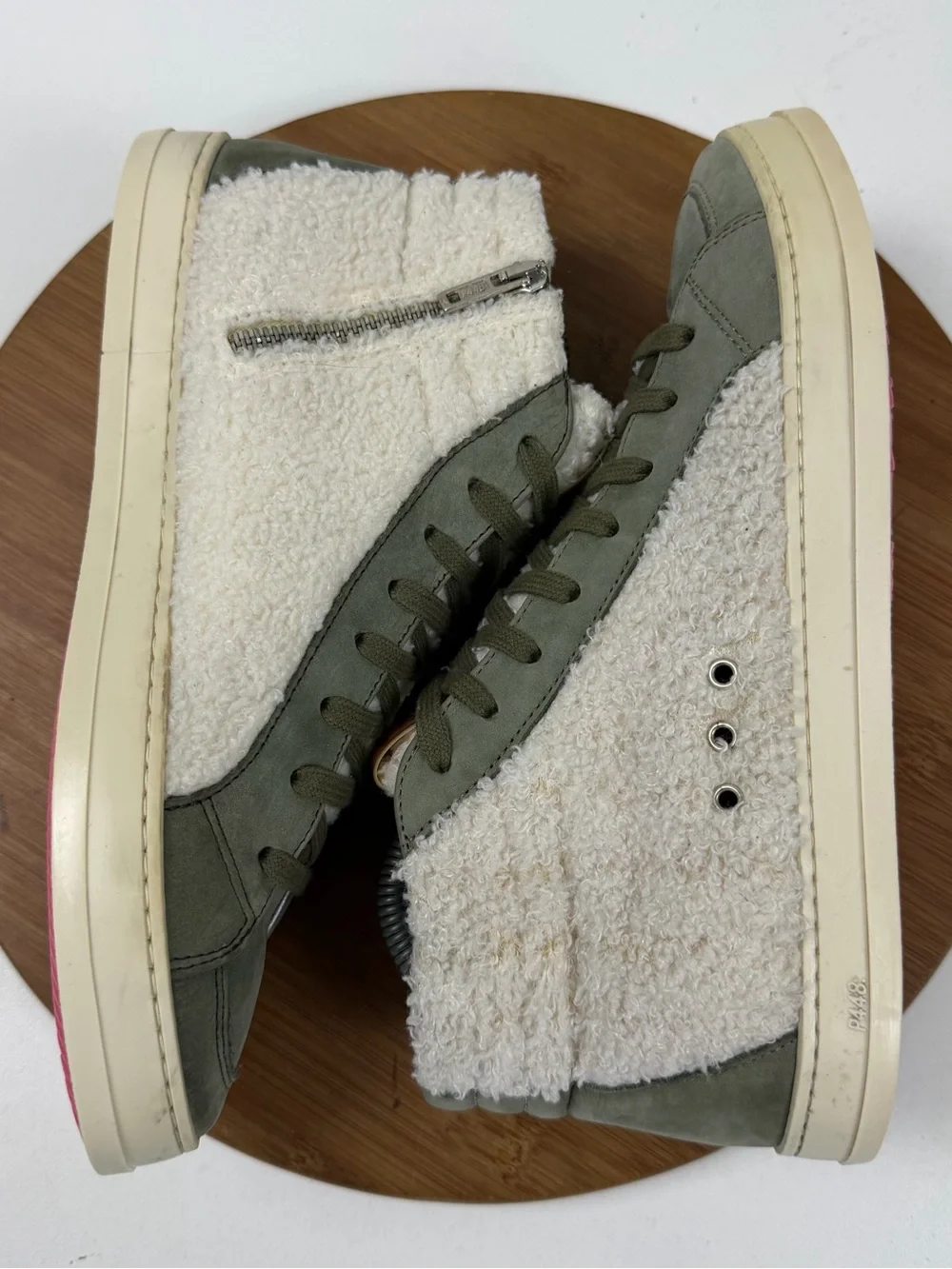 P448 Skate Wad High-Top Sneakers in Olive and Cream Sherpa